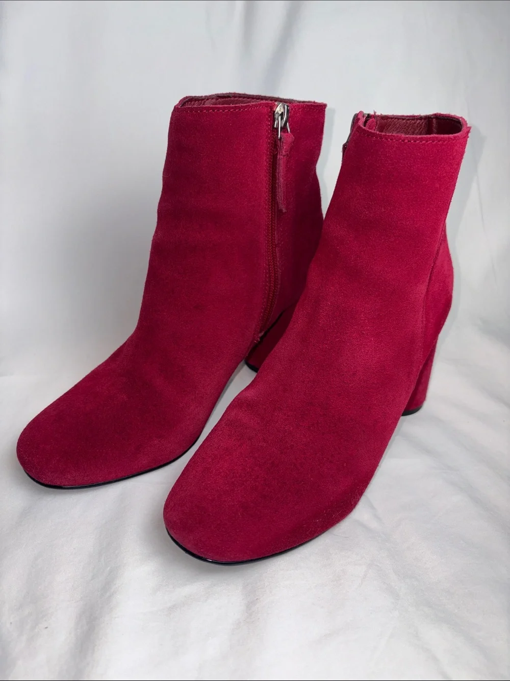 Urban Outfitters Sabrina Crimson Red Suede Round Heel Boots - Size 8